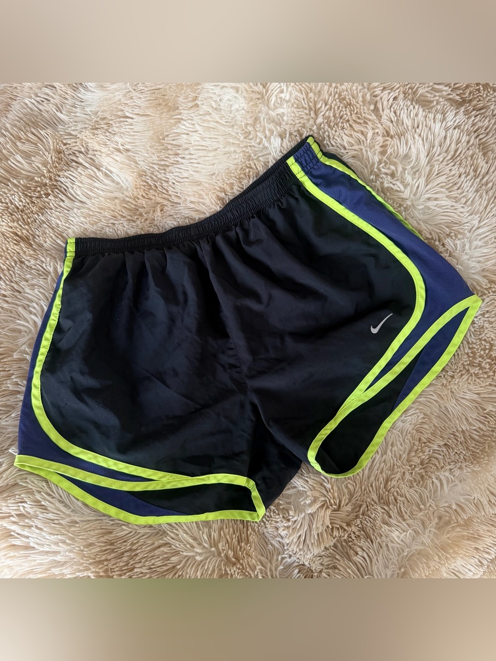 Nike woman’s Black Athletic Shorts with Neon Yellow Trim